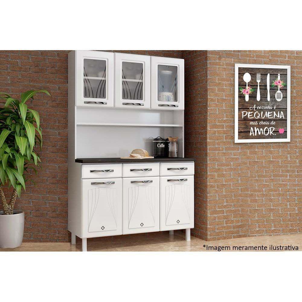 Kit de Cozinha Compacta Star New c/ 6 Portas (3 c/ Vidro) e 3 Gavetas 120cm Branco/Preto - Telasul - 4