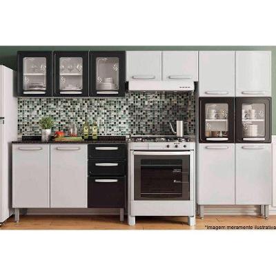 Kit de Cozinha Completa Evidence C4P59 14 Portas 2 Gavetas Aço Branco e Preto