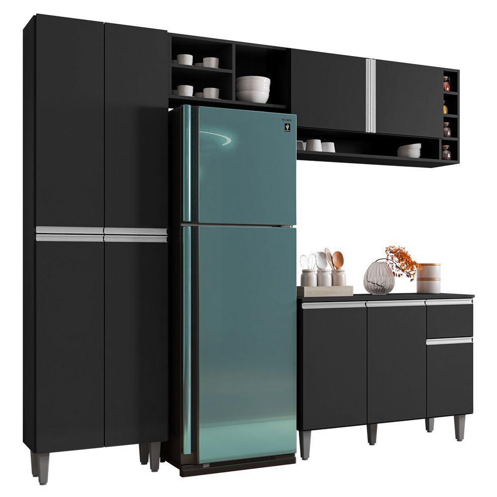 Cozinha Modulada Completa Vanessa 5 Peças 230Cm Preto Fosco - Desk Design - 1