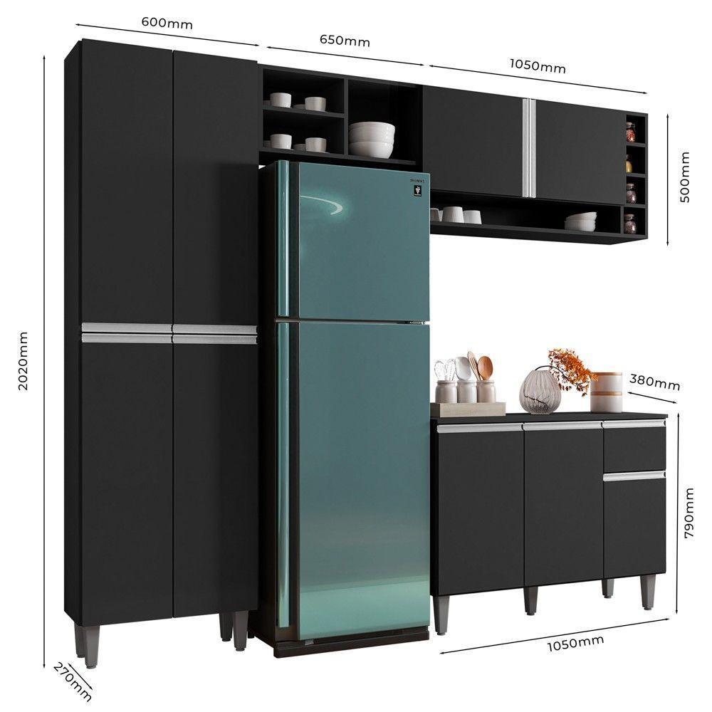 Cozinha Modulada Completa Vanessa 5 Peças 230Cm Preto Fosco - Desk Design - 3