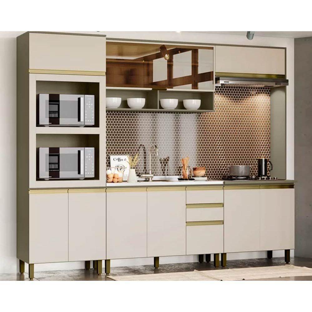 Cozinha Completa Connect (2 Aéreos, 2 Balcões, 1 Paneleiro, 2 Complementos) 7pçs Duna/cristal - Henn - 1