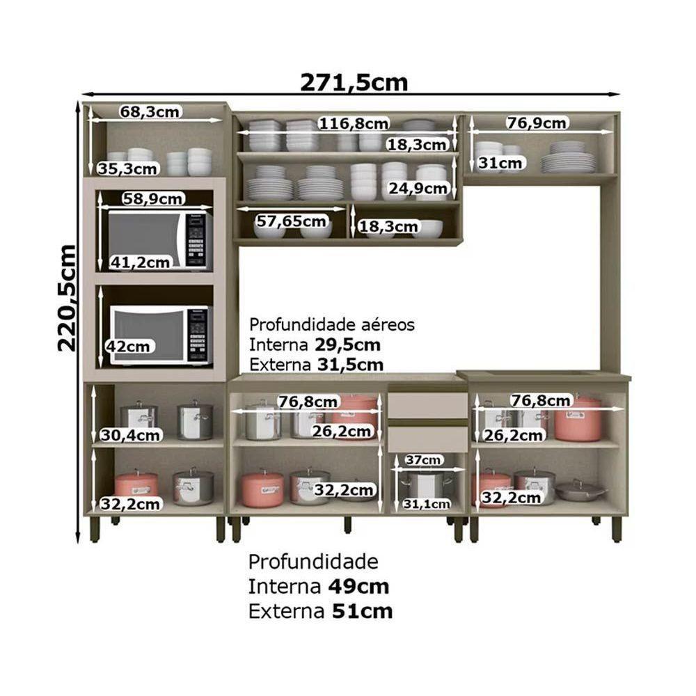Cozinha Completa Connect (2 Aéreos, 2 Balcões, 1 Paneleiro, 2 Complementos) 7pçs Duna/cristal - Henn - 9