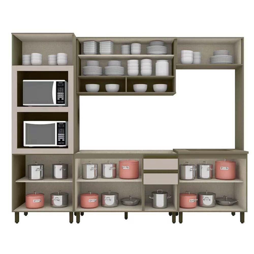 Cozinha Completa Connect (2 Aéreos, 2 Balcões, 1 Paneleiro, 2 Complementos) 7pçs Duna/cristal - Henn - 10