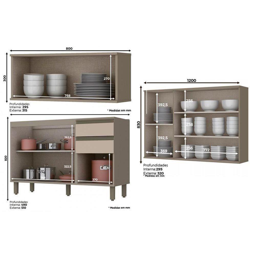 Kit De Cozinha Modulada 6pçs 1 Armário 1 Balcão 1 Paneleiro 3 Complementos C6P04 Duna/Cristal Henn - 3