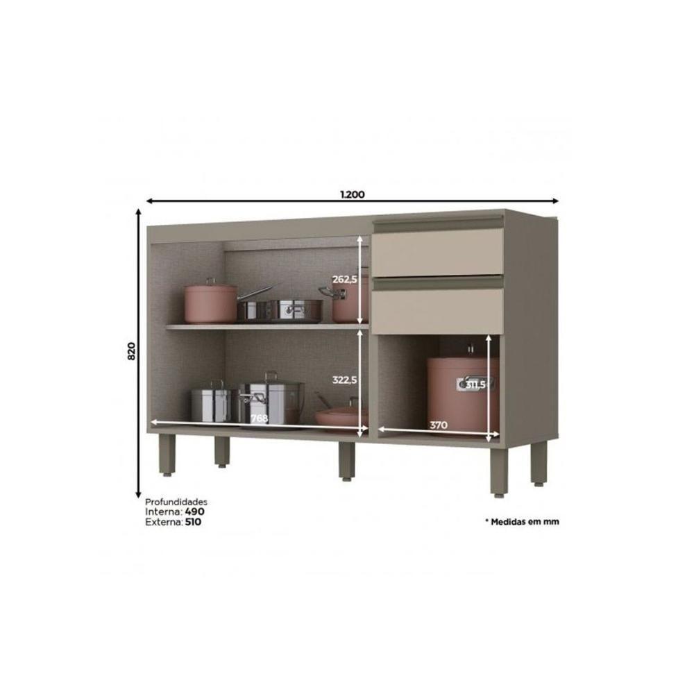 Cozinha Modulada Completa 6pçs 2 Armários 2 Balcões 1 Paneleiro 1 compl. C6P03 Duna/Cristal Henn - 9