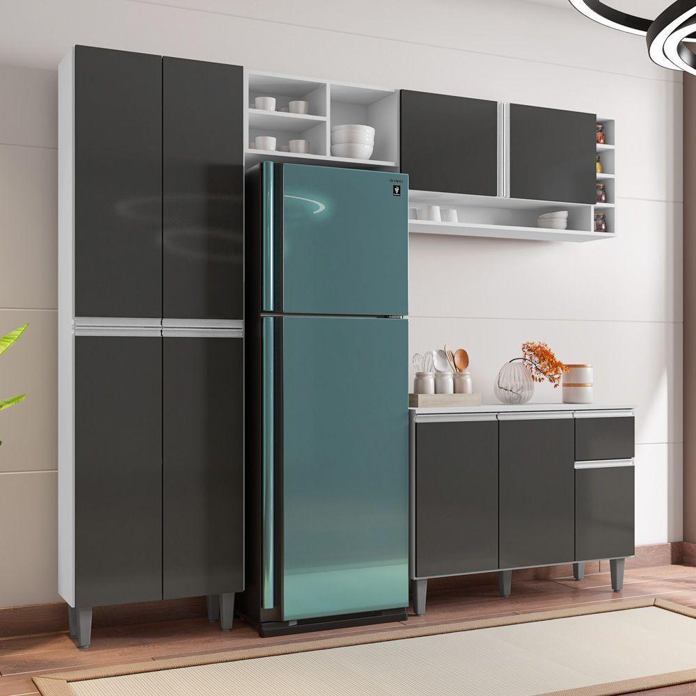 Cozinha Modulada Completa Vanessa 5 Peças 230Cm Branco Cinza Escuro - Desk Design - 5