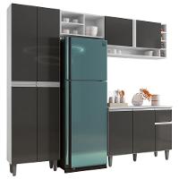 Cozinha Modulada Completa Vanessa 5 Peças 230Cm Branco Cinza Escuro - Desk Design - 1