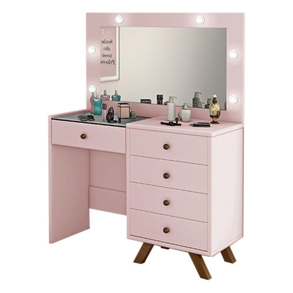 Penteadeira 4 Gavetas e Porta Jóias Com Tampo de Vidro Rose - 1