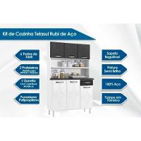 Kit de Cozinha Compacta Rubi Smart c/6 Portas e 1 Gaveta 105cm Branco/Preto - Telasul