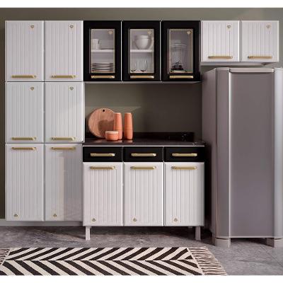 Cozinha De Aço Completa Telasul Diamante C/ Vidro 4Pçs Bco/Preto