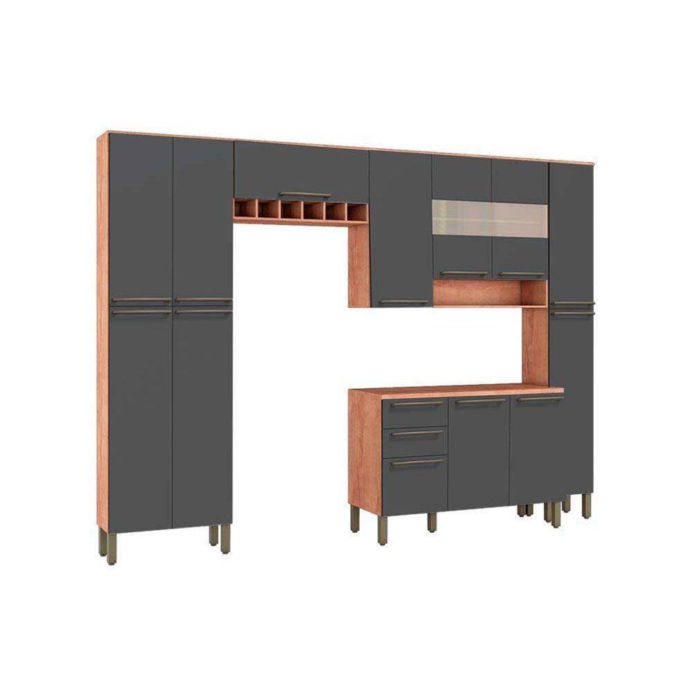 Cozinha Modulada Ronipa Nápoli Prime 5pçs 2 Armários 1 Balcão 2 Paneleiros C5P04 Castanho/Chumbo - 1