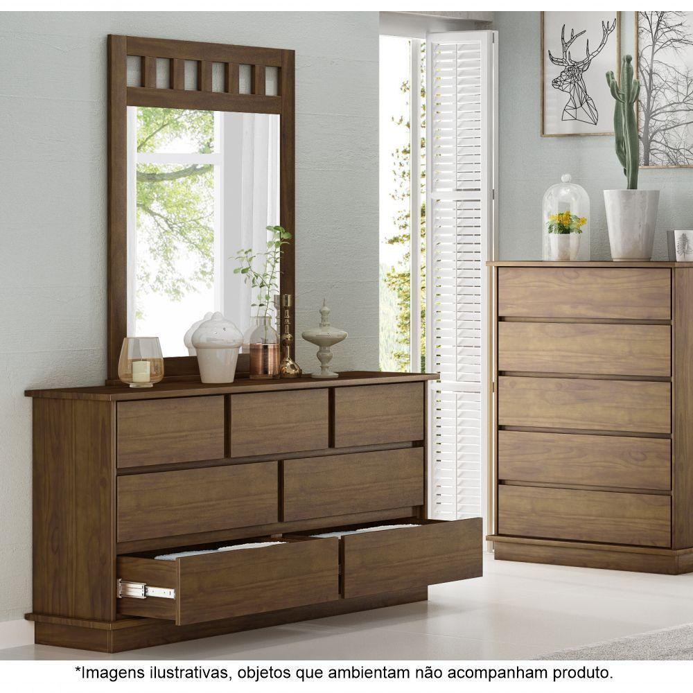 Penteadeira Em Madeira Maciça Com Espelho 7 Gavetas Orleans Castanho - Straub Web - 1
