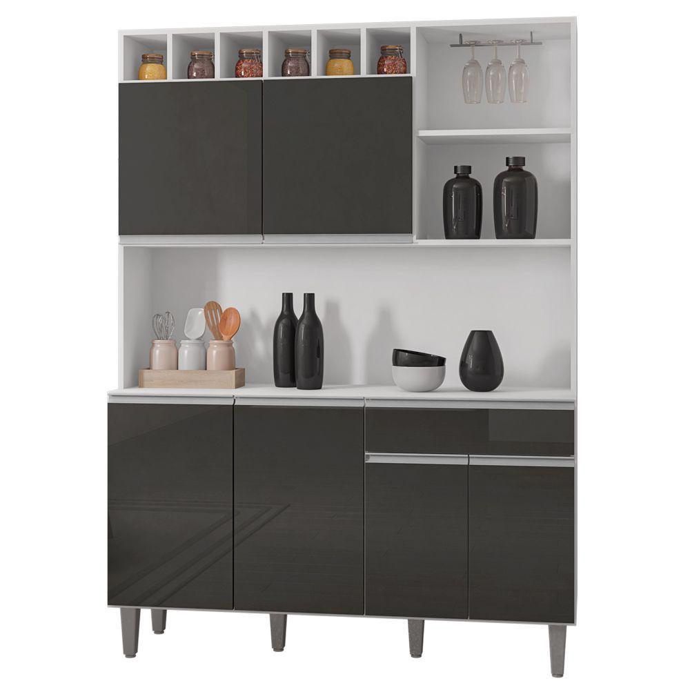 Kit Cozinha Compacta Alice 130cm Com 6 Portas E 1 Gaveta Branco Cinza Escuro - Desk Design - 2
