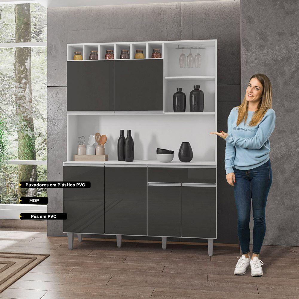 Kit Cozinha Compacta Alice 130cm Com 6 Portas E 1 Gaveta Branco Cinza Escuro - Desk Design - 4