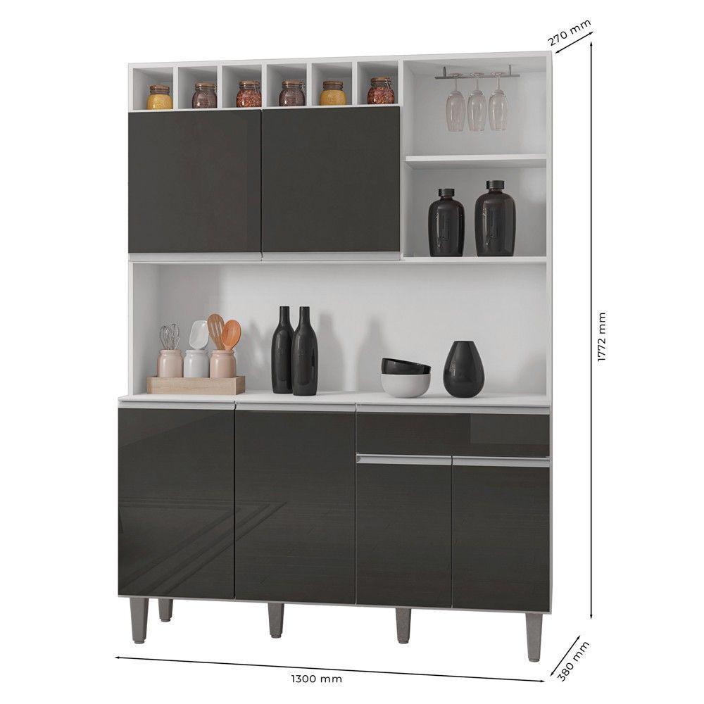 Kit Cozinha Compacta Alice 130cm Com 6 Portas E 1 Gaveta Branco Cinza Escuro - Desk Design - 5
