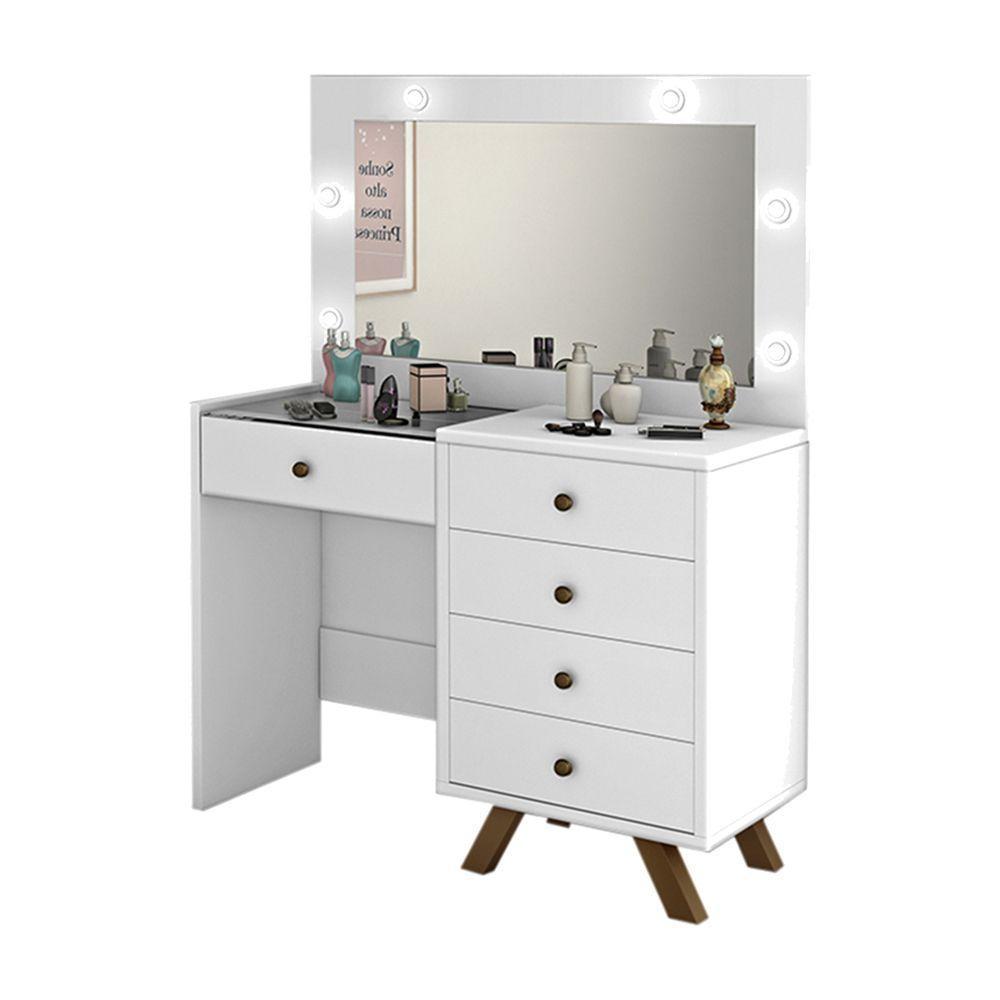 Penteadeira 4 Gavetas e Porta Jóias Tampo de Vidro Branco - 1