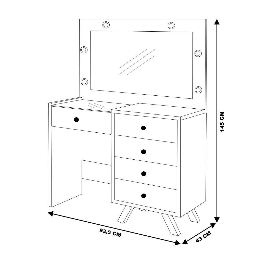 Penteadeira 4 Gavetas e Porta Jóias Tampo de Vidro Branco - 6