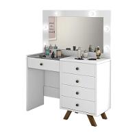 Penteadeira 4 Gavetas e Porta Jóias Tampo de Vidro Branco - 1