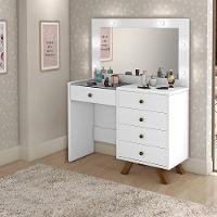 Penteadeira 4 Gavetas e Porta Jóias Tampo de Vidro Branco