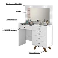 Penteadeira 4 Gavetas e Porta Jóias Tampo de Vidro Branco - 13