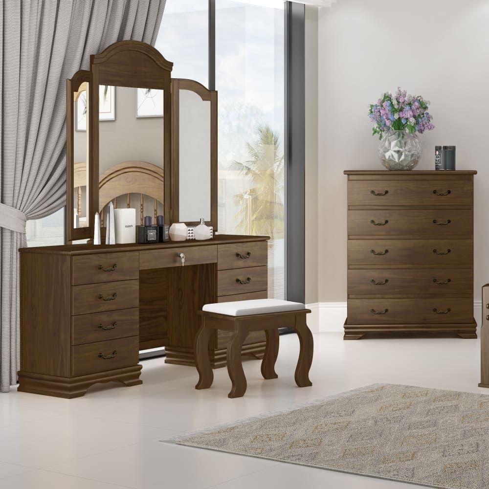 Penteadeira Em Madeira Maciça Com Espelho 9 Gavetas Eliane Castanho - Straub Web - 1