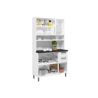 Kit de Cozinha Compacta Múltipla c/ 6 Portas (3 c/ Vidro) e 2 Gavetas 105cm Branco/Preto - Bertolini - 5
