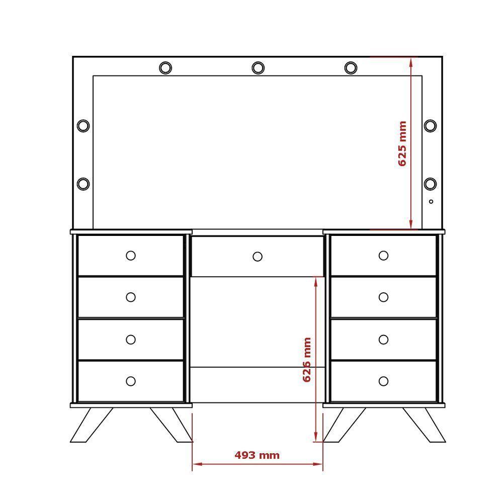 Penteadeira Camarim Retro 9 Gavetas Led E Espelho Off White - 2