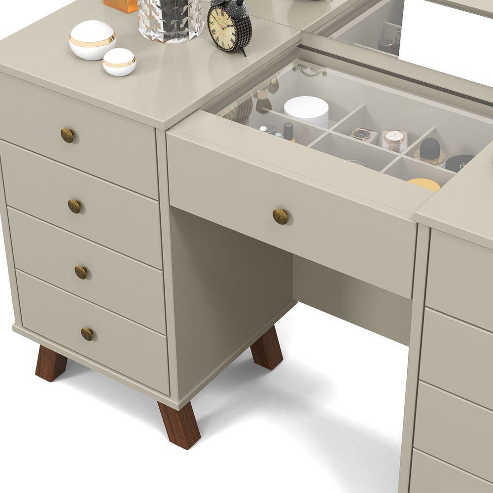 Penteadeira Camarim Retro 9 Gavetas Led E Espelho Off White - 4