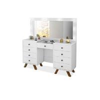 Penteadeira Camarim Mila 9 Gavetas Led Espelho Pés De Madeira Branco - 1