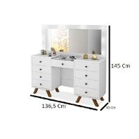 Penteadeira Camarim Mila 9 Gavetas Led Espelho Pés De Madeira Branco - 2