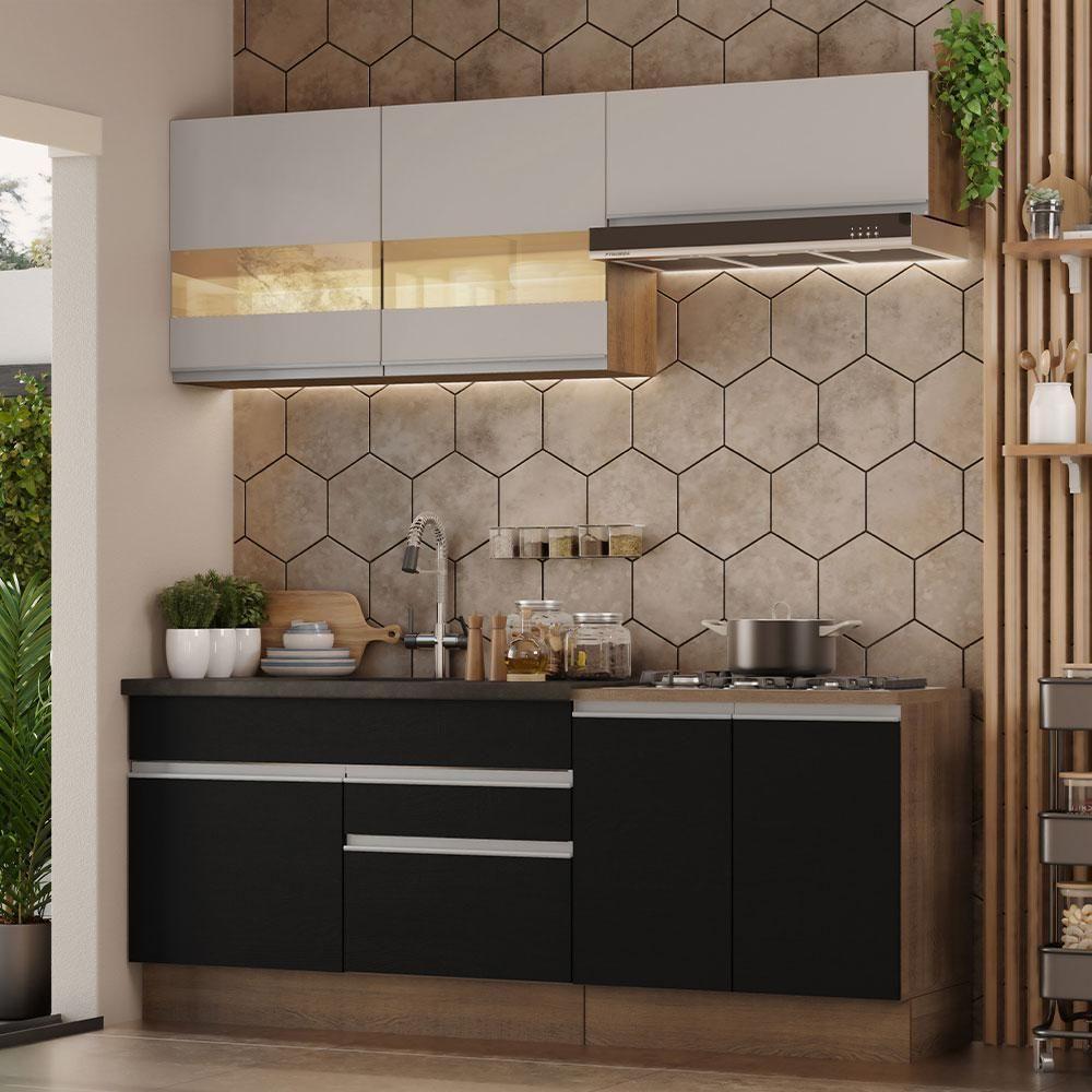 Armário De Cozinha Completa 200cm Rustic/preto/crema Glamy Madesa 07 Rustic/preto/crema - 1