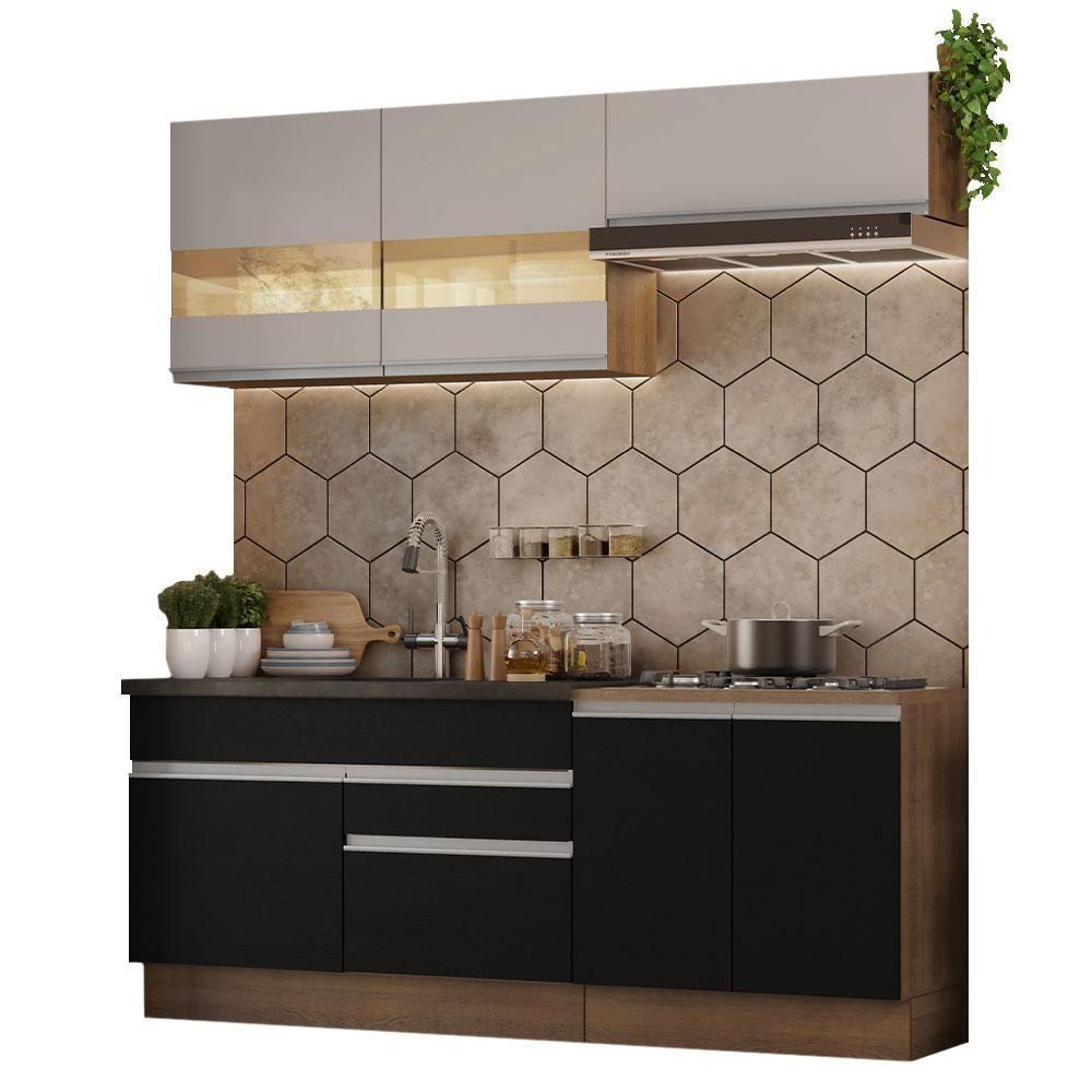 Armário De Cozinha Completa 200cm Rustic/preto/crema Glamy Madesa 07 Rustic/preto/crema - 10