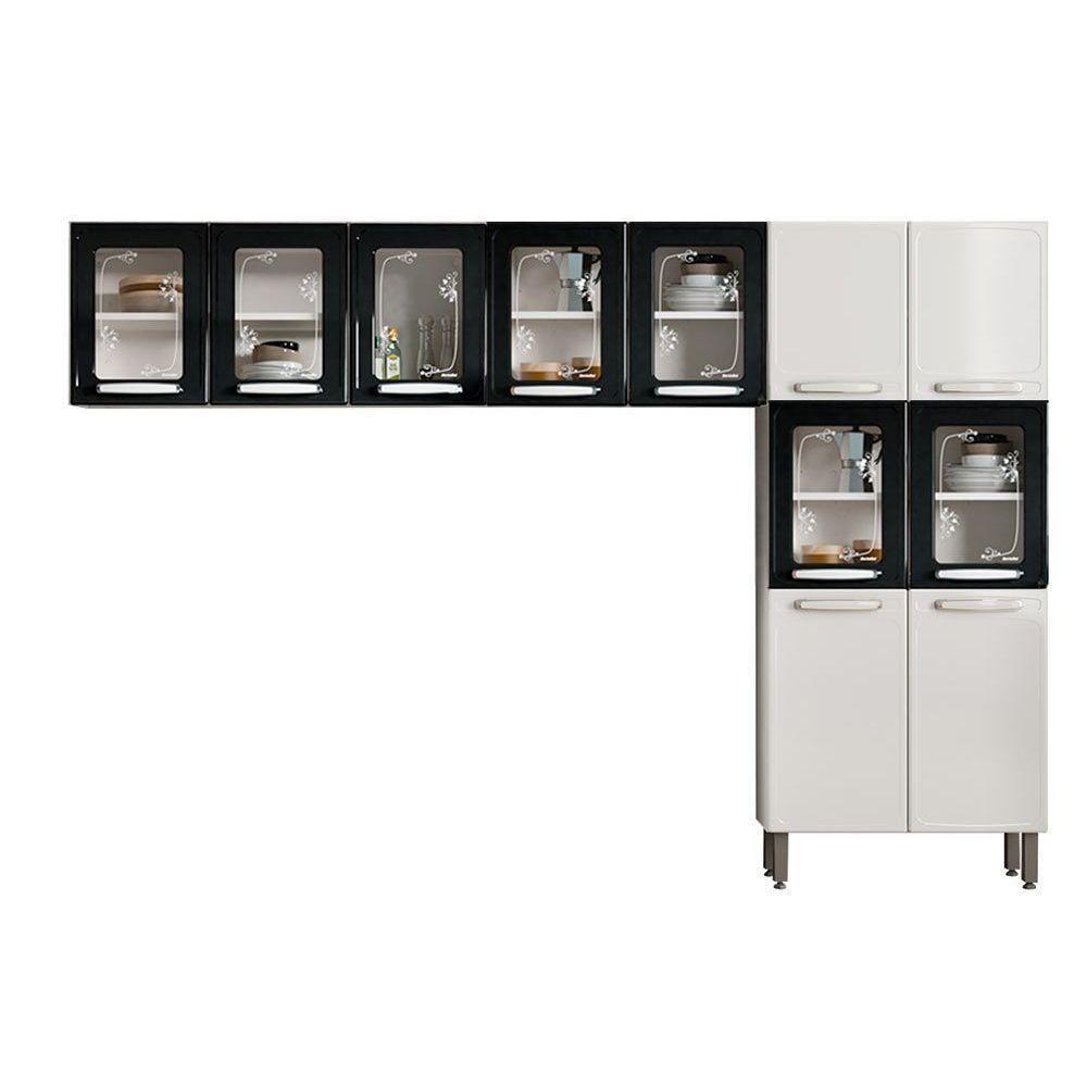 Kit De Cozinha Modulada 3 Peças Evidence (2 Armários + 1 Paneleiro) Cpt62 Branco/Preto - Bertolini - 1