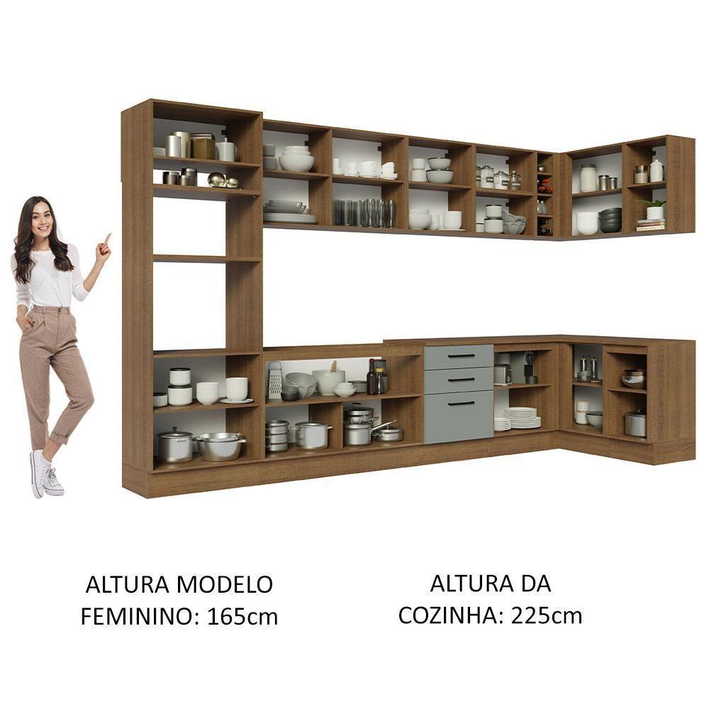 Armário De Cozinha Completa De Canto 499cm Rustic/cinza Agata Madesa 01 Rustic/cinza - 7
