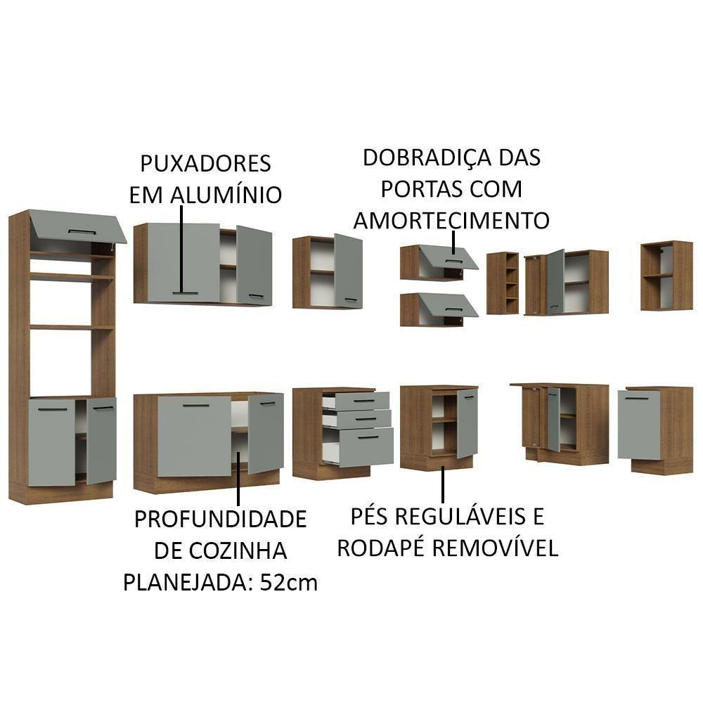 Armário De Cozinha Completa De Canto 499cm Rustic/cinza Agata Madesa 01 Rustic/cinza - 8