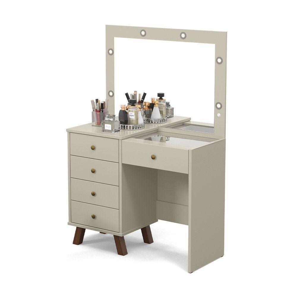 Penteadeira Camarim Com 05 Gavetas Mel Off White Patrimar - 5