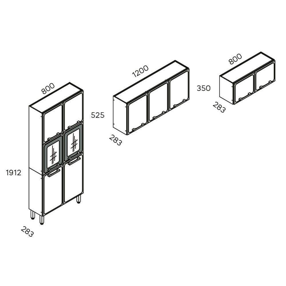 Cozinha Modulada Bertolini Estilo  3 Peças (2 Armários + 1 Paneleiro) CPT90 Cinza/Grafite - 3