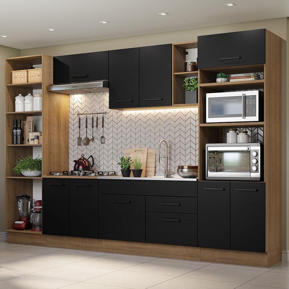 Armário De Cozinha Completa 330cm Rustic/preto Agata Madesa 02 Rustic/preto - 1