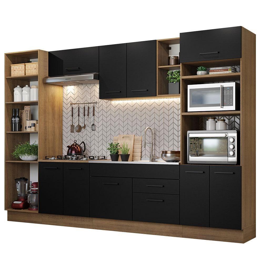 Armário De Cozinha Completa 330cm Rustic/preto Agata Madesa 02 Rustic/preto - 10