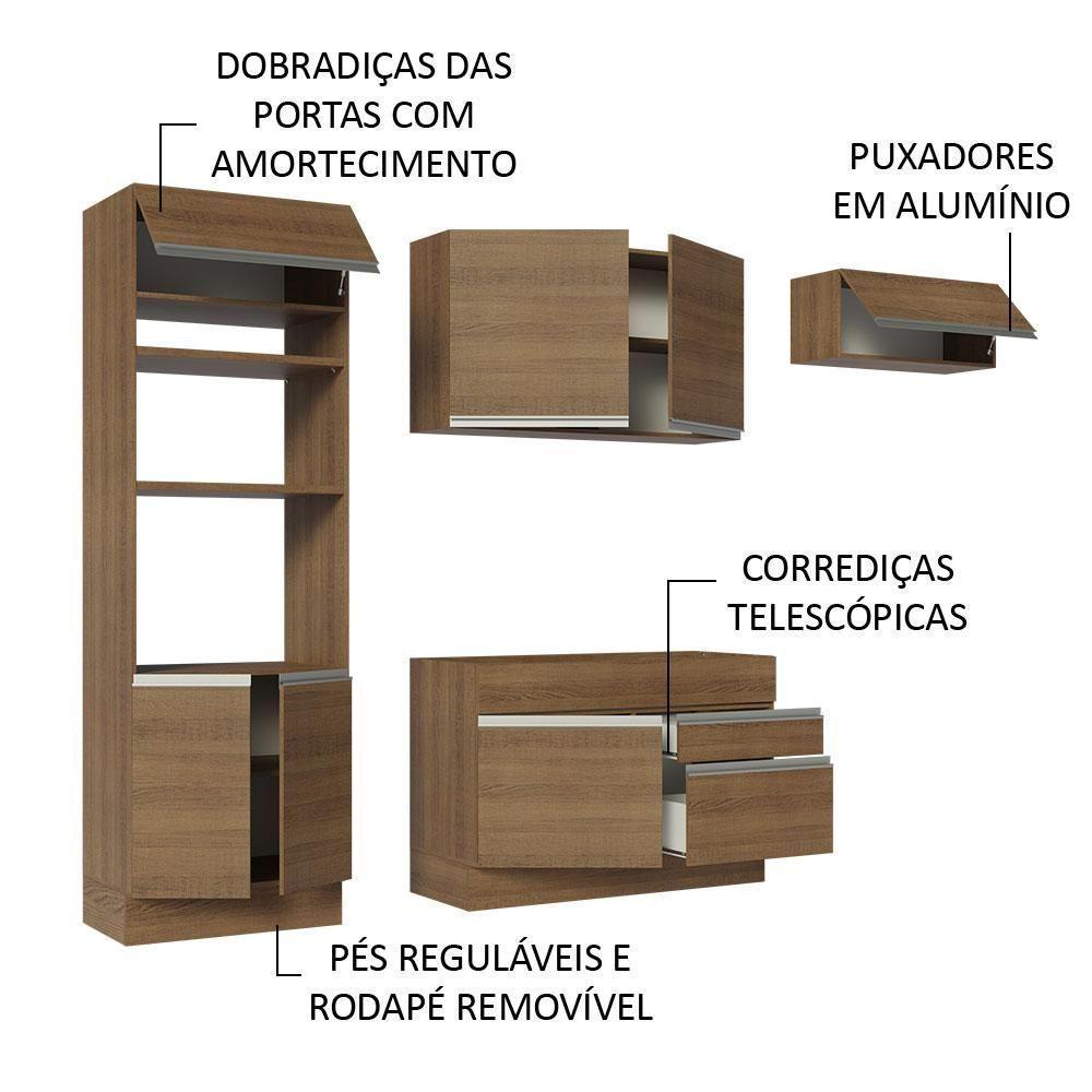 Armário De Cozinha Completa 270cm Rustic Glamy Madesa 15 Rustic - 8