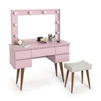 Penteadeira Camarim Com Espelho E Banqueta Strass Rosa - 3