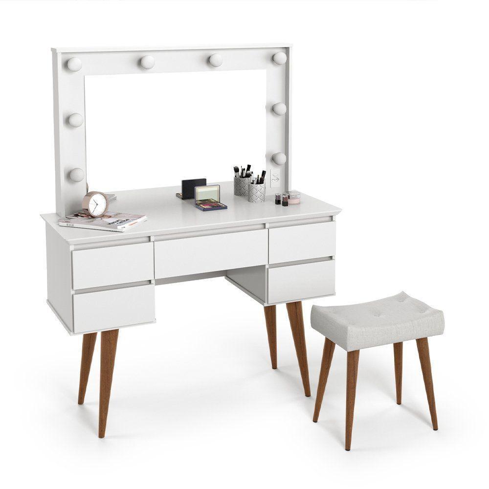 Penteadeira Camarim Com Espelho E Banqueta Strass Branco - 6