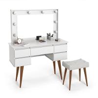 Penteadeira Camarim Com Espelho E Banqueta Strass Branco - 6