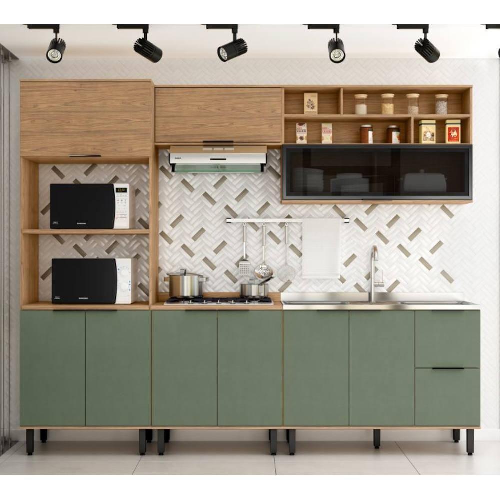 Cozinha Completa 9 Portas 3 Gavetas 100% Mdf Mx Móveis Toscana - Freijó/Jade - 1