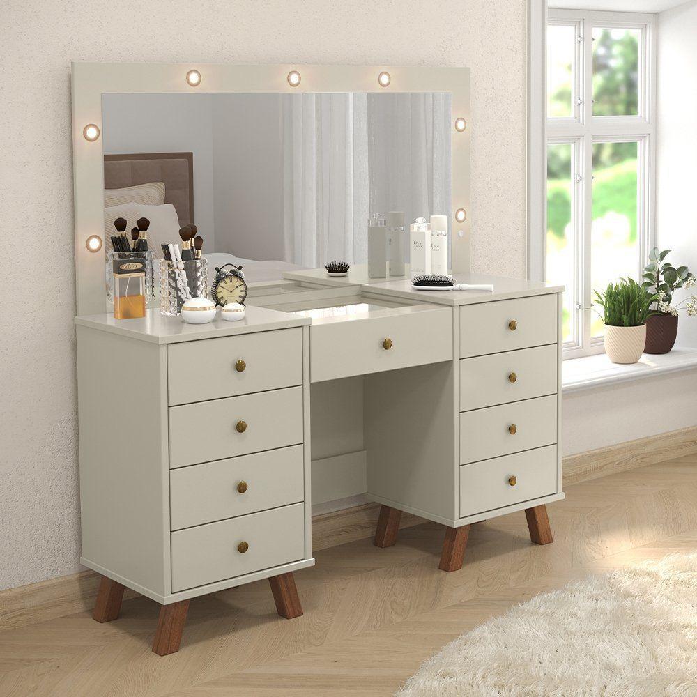 Penteadeira Com Espelho E Leds Com 9 Gavetas Off White - 1