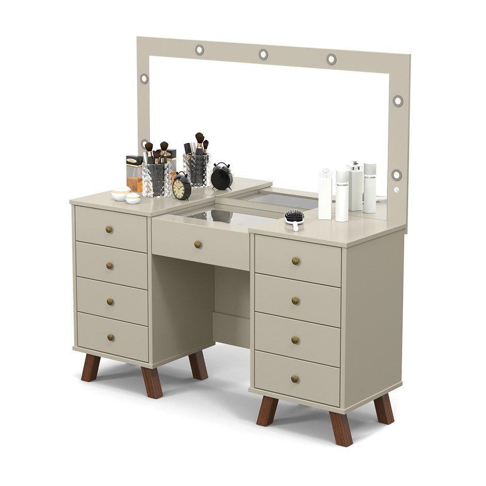 Penteadeira Com Espelho E Leds Com 9 Gavetas Off White - 6