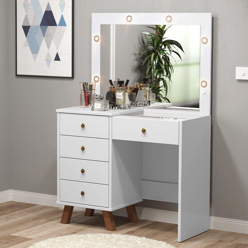 Penteadeira Camarim Com 05 Gavetas Mel Branco Patrimar - 4