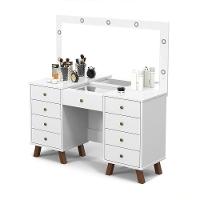 Penteadeira Camarim Com Espelho E Leds Com 9 Gavetas Branco - 5