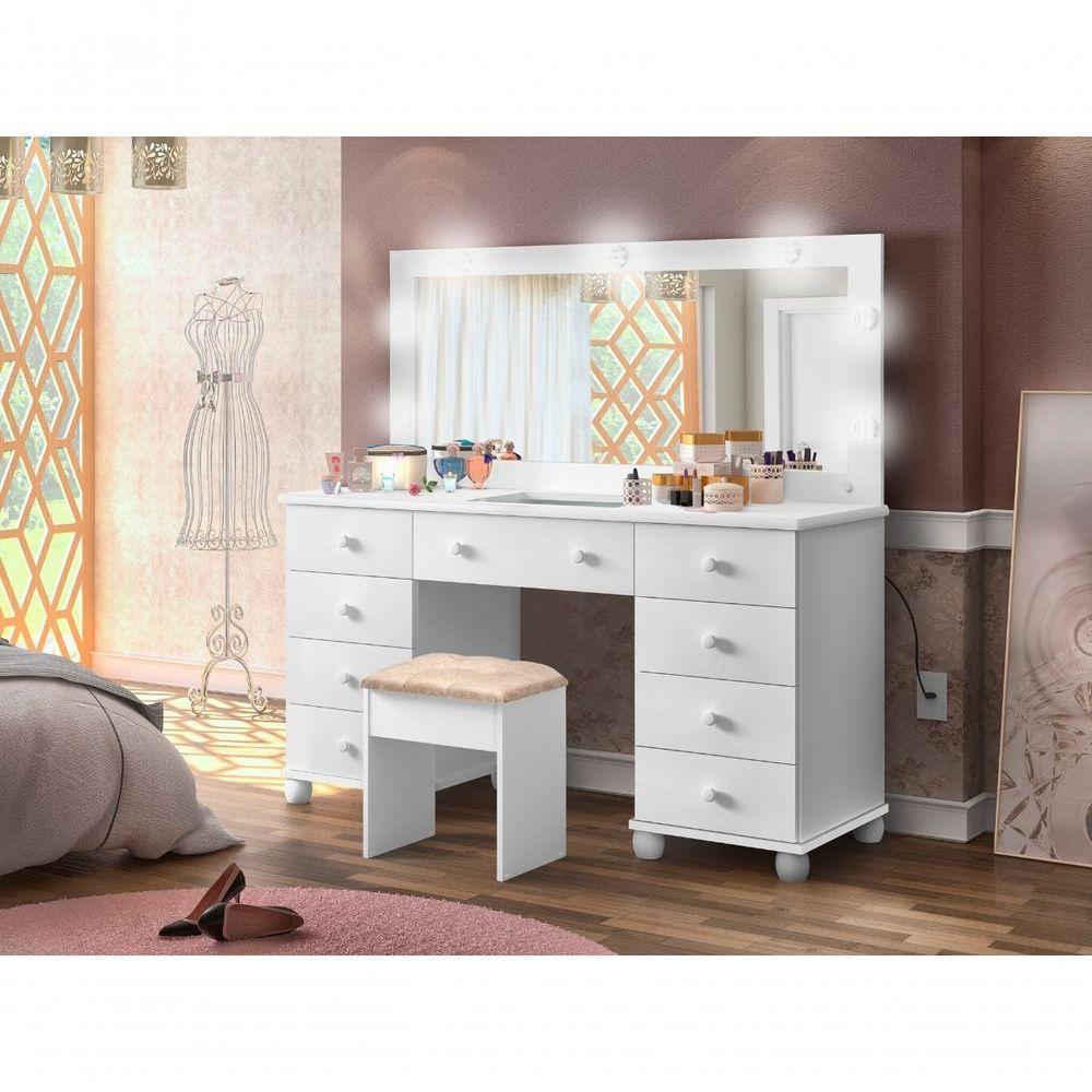 Penteadeira Camarim Com Banqueta 9 Gavetas Branca - 1