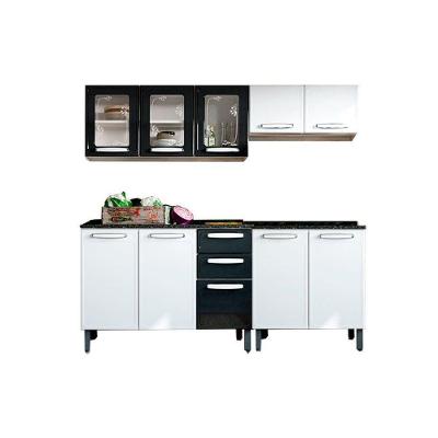 Kit de Cozinha Completa 4 Peças Evidence  (2 Armários + 2 Balcões) C4P60 Branco/Preto - Bertolini